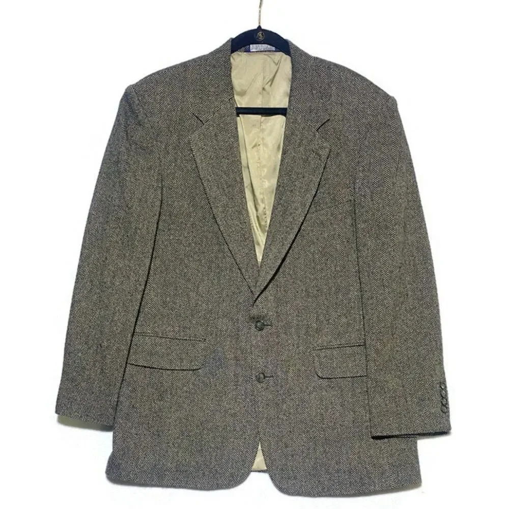 Lands' End Men's Wool Lambswool Blazer Jacket 42L Black Brown Striped Sport Coat